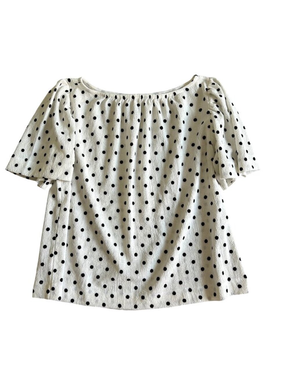 NWT Loft Women's Sz Medium Dotted Flutter Sleeve Boatneck Top Textured